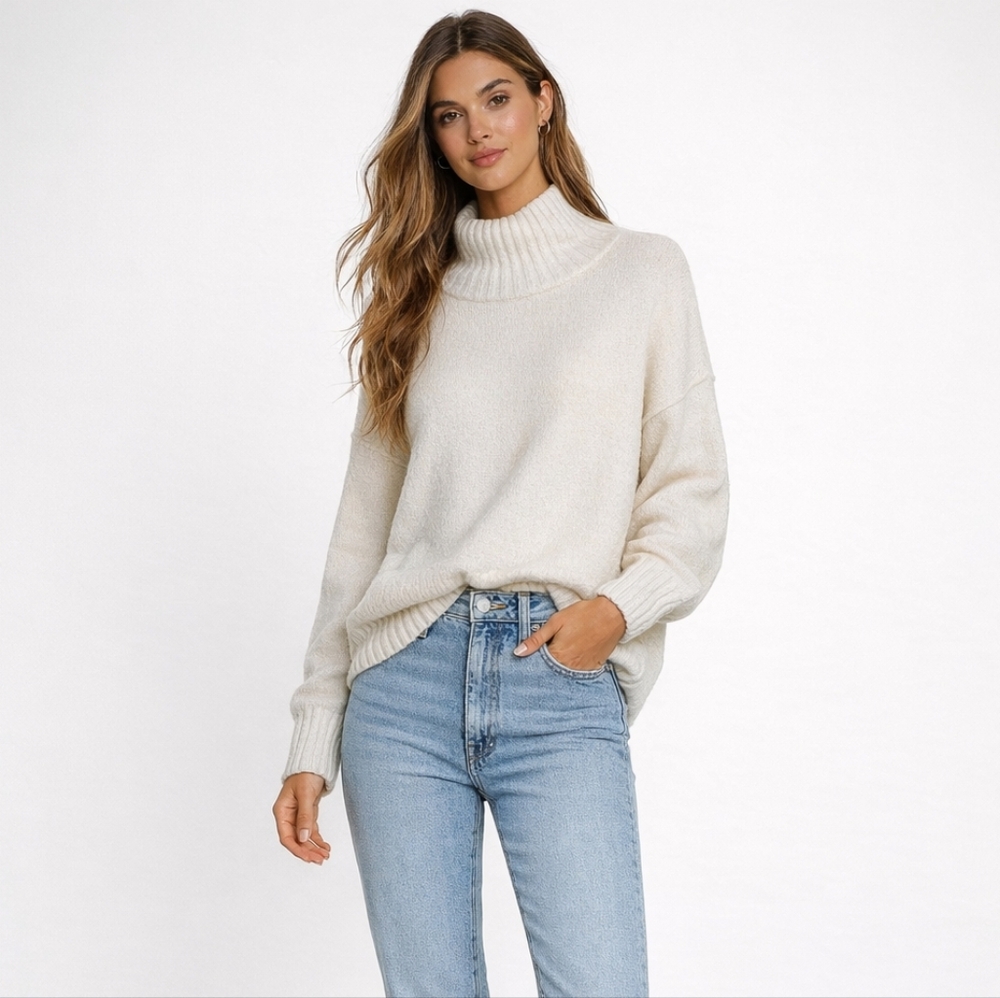 Free People Vancouver Turtleneck Sweater In White Size M